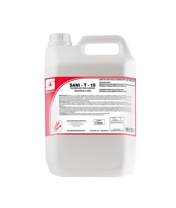 Sanit-T-10 - Desinfetante à Base de Quaternário de Amônio para Áreas de Processamento de Alimentos - 5L - Spartan Brasil