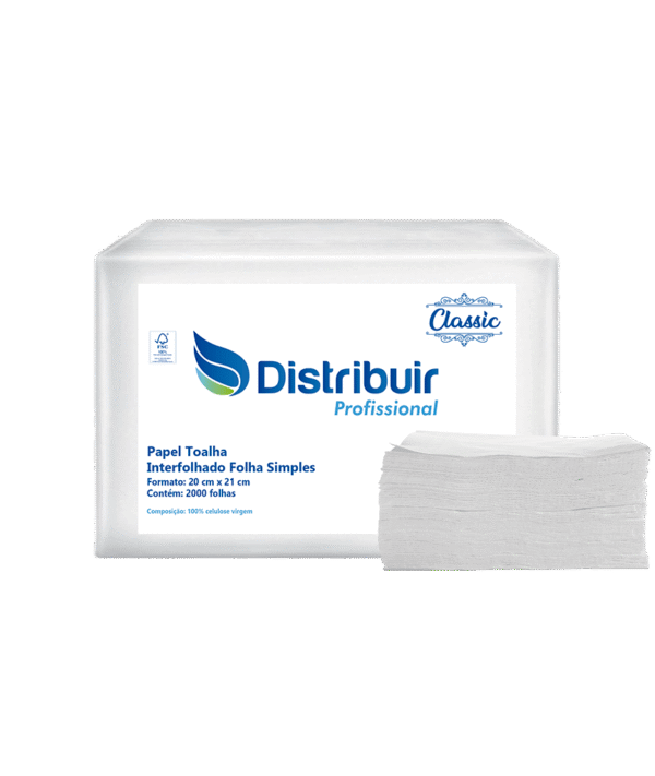 Papel Toalha Interfolhado Folha Simples 2.000 fls – Distribuir Profissional