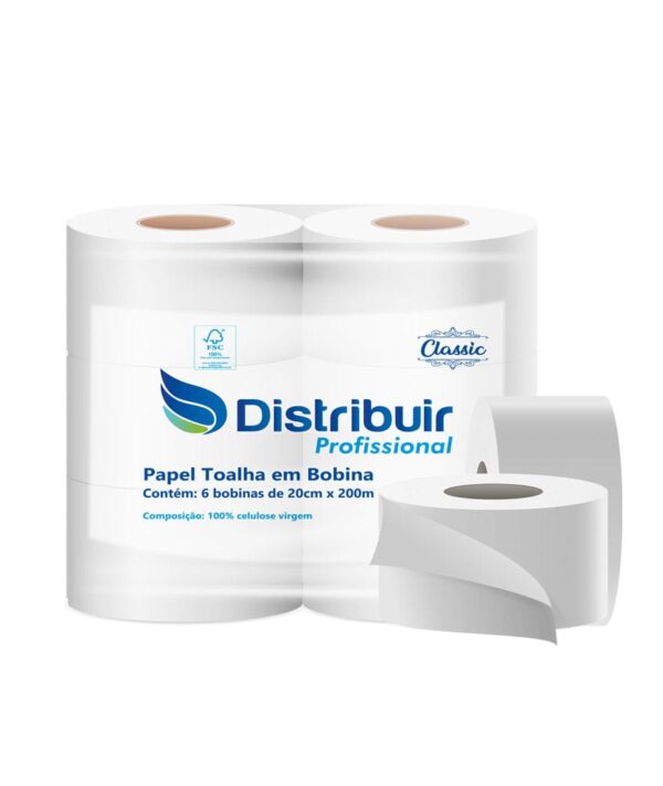 Papel Toalha Bobina Classic Distribuir Profissional – 200m - 24g/²