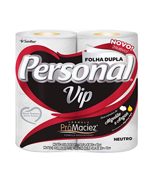 Papel Higiênico PERSONAL VIP Santher - Folha dupla - 10cm x 30mts – 4 rolos